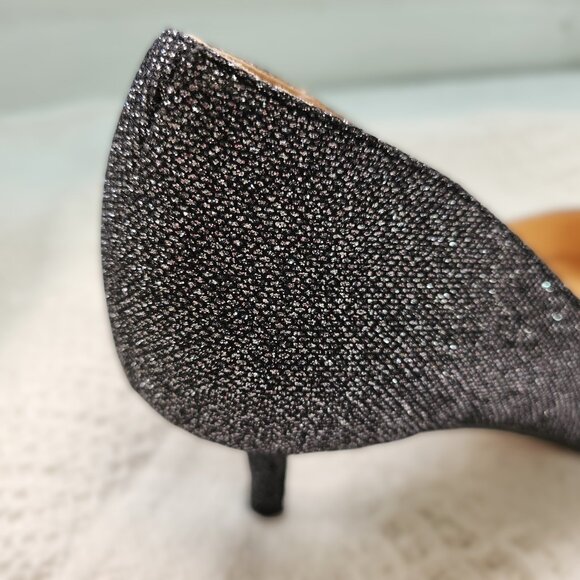 Pewter/Black Rhinestone Adorned Glitter Heels - Picture 12 of 13